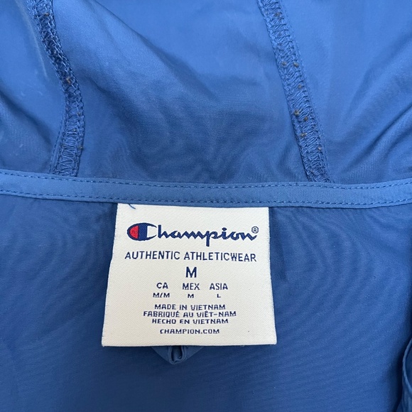 Champion Packable Wind and Water Resistant  Blue Half Zip Hooded Jacket Sz M - Picture 8 of 10